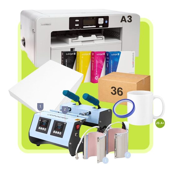 2in1 Two-station mug press for cups and tumblers + A3 Virtuoso SG1000 Sublimation Gel printer with a Set Inks - All-in-One Sublimation Starter Kit